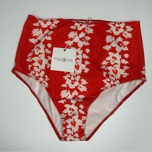 Posh Pua Aloha Maka Borabora Red & White Floral Bikini Bottom Surfing Beachy